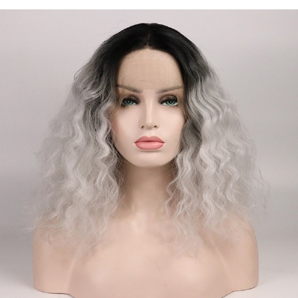 Ombre Black Gray Lace Beauty Wig main image 5